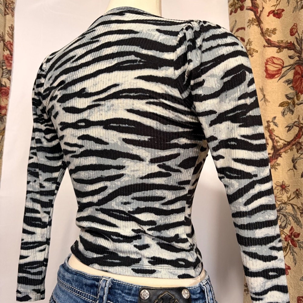 LIKE FLO Gorgeous Zebra Print Ribbed Long Sleeve top with star embroidery - Picture 5 of 14
